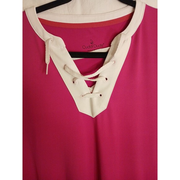 Cuddl Duds Pink Nitegown Oversized T-shirt XS Front Lace-up Detail Pockets - Picture 3 of 16